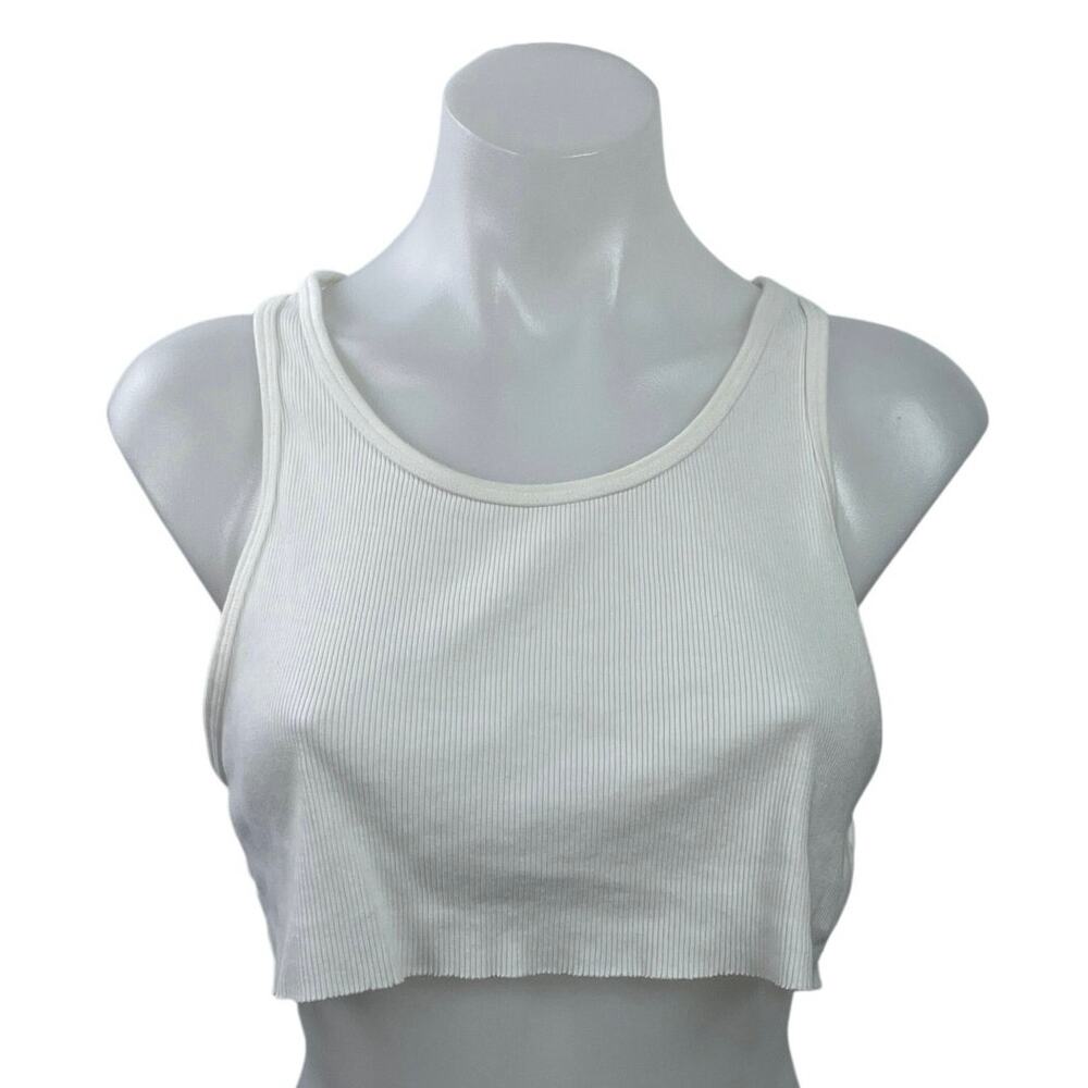 Aritzia TNA White Scoop Neck Ribbed Knit Sleeveless Tank Cami Crop Top Size S